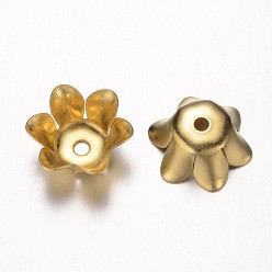 Без Покрытия Шапочки и конусы для бусин, латунные, без свинца и без никеля , цветок, 6-лепесток, сырой (без покрытия), 11x5 мм, отверстие : 1 мм