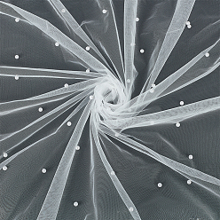 White Nylon Fabric, with Plastic Imitation Pearls, for Garment Accessories, White, 1600x7.2mm
