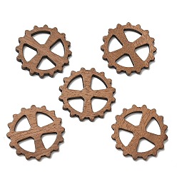 Camel Walnut Wood Pendants, Gear with Cross Charms, Camel, 24x2.5mm, Hole: 6x8mm