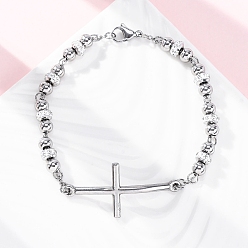 Кристалл 201 из нержавеющей стали ссылку цепи браслеты, с 304 застежками из нержавеющей стали и стразами из полимерной глины для женщин, крестик, кристалл, 8-1/4~8-1/2 дюйм (20.9~21.7 см)