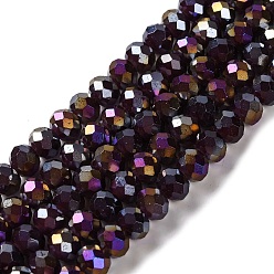 Кокосово-Коричневый Запекание гальванических нитей стеклянных бусин, AB цвет, граненые, рондель, кокосового коричневый, 10x8 мм, отверстие : 1 мм, около 60~61 шт / нитка, 46~48 см