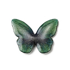 Темно-Зеленый Эпоксидная смола кабошоны, бабочка, с магнитом и блестящей пудрой, темно-зеленый, 30x40x6 мм
