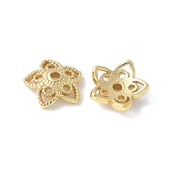Настоящее золото 18K Цветок латуни крышки шарика, стойки покрытие, без кадмия и без свинца, долговечный, реальный 18 k позолоченный, 10x10.5x3 мм, отверстие : 1.5 мм