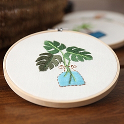 Leaf DIY Flat Round Embroidery Kits, Including Embroidery Cloth & Thread, Needle, Embroidery Frame, Instruction Sheet, Leaf, 6.30x6.30 inch(160x160mm)