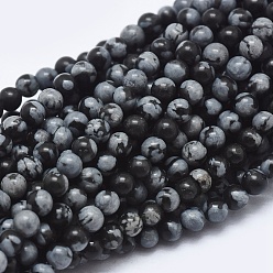 Schneeflocken-Obsidian Naturschneeflocke Obsidian Perlen Stränge, Runde, 2 mm, Bohrung: 0.5 mm, ca. 195 Stk. / Strang, 15.35 Zoll (39 cm)