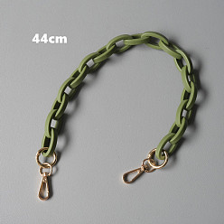 Dark Olive Green Resin Bag Handles, with Iron Clasp, for Bag Straps Replacement Accessories, Light Gold, Dark Olive Green, 44x1.9cm