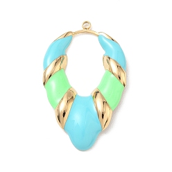 Sky Blue 304 Stainless Steel Enamel Pendants, Leaf Charms, Golden, Sky Blue, 41.5x26x3.5mm, Hole: 1.6mm