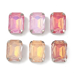 Платина Латунные стеклянные стразы пришивные стразы, граненые, прямоугольные, разноцветные, платина, 14x10x7.5 мм, отверстие : 1 мм