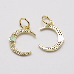 Настоящее золото 18K Латунь прелести циркония кубической, с синтетическим опалом, луна, без кадмия и без свинца, светло-зеленый, реальный 18 k позолоченный, 16.5x13x2 мм, отверстие : 4.5 мм