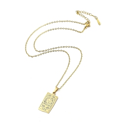 Leo Rectangle with Twelve Constellations Pendant Necklaces, 304 Stainless Steel Cable Chains Necklaces, Golden, Leo, 15.98 inch(40.6cm)