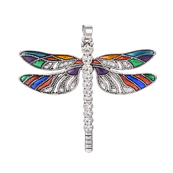 Colorful Alloy Big Pendants, with Enamel and Rhinestone, Dragonfly, Colorful, 56.5x64.5x4.5mm, Hole: 4.5x6mm