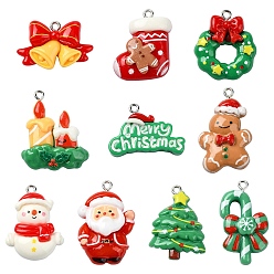 (52) Непрозрачная лаванда 10 шт 10 стили подвески из непрозрачной смолы, рождественские подвески с железными петлями с платиновым покрытием, разнообразные, разноцветные, 19~31x17~28.5x7~8 мм, отверстие : 1.8~2 мм, 1 шт / стиль
