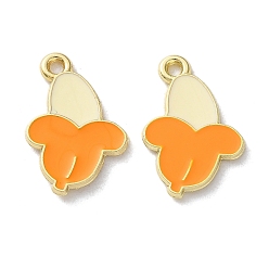 Оранжевый Эмалевые подвески из фруктового сплава, банан, золотой свет, оранжевые, 19x12x1.5 мм, отверстие : 1.5 мм