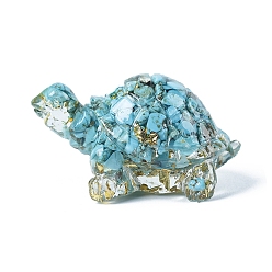 Синтетическая Бирюза Украшение дисплея черепахи из смолы, с золотой фольгой и синтетической бирюзовой крошкой внутри статуй для украшения домашнего офиса, 50x30x27 мм