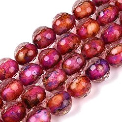 Cerise Resin Beads Strands, Bead in Bead, with Glass Imitation Stone Bead Inside, Round, Faceted(96 Facets), Cerise, 9~10mm, Hole: 0.7mm, about 49~51pcs/strand, 18.50~19.29 inch(47~49cm)