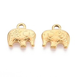 Настоящее золото 18K 201 прелести нержавеющей стали, очарование слона, ионное покрытие (ip), реальный 18 k позолоченный, 14x15x3 мм, отверстие : 1.8x2.5 мм