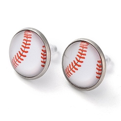 Baseball Женские серьги-гвоздики из стекла и 304 спортивных мячей из нержавеющей стали, цвет нержавеющей стали, бейсбол, 15.5 мм