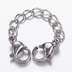 Stainless Steel Color Tarnish Resistant 304 Stainless Steel Curb Chains and Lobster Claw Clasps, Stainless Steel Color, 50x3mm