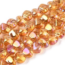 Оранжевый Гальванизируйте прозрачное стекло бисер нитей, самородки, Топ пробуренной, оранжевые, 6.5x7.5x4.5~5 мм, отверстие : 0.8~1 мм, около 99~100 шт / нитка, 21.26~22.24 дюйм (54~56.5 см)