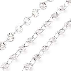 Нержавеющая Сталь Цвет Не тускнеют 304 плоские круглые звенья из нержавеющей стали, плоские цепочки с пайетками, пайки, , цвет нержавеющей стали, 4x0.5 мм, около 32.8 футов (10 м) / рулон