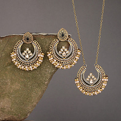 Светло-серый Комплект из ожерелья с подвеской в виде капли и кольца из сплава и пластиковой жемчужной эмали и серег-гвоздиков, золотые, светло-серый, 410 мм