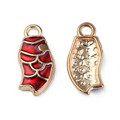Rot Emaille Anhänger Legierung, cadmiumfrei und bleifrei, Fisch, Licht Gold, rot, 16x7.5x2 mm, Bohrung: 1.6 mm