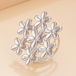 Нержавеющая Сталь Цвет 304 открытые кольца-манжеты из нержавеющей стали для женщин, цветок, цвет нержавеющей стали, 17 мм