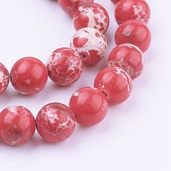 Малиновый Синтетические имперские нитки из бисера яшмы, окрашенные, круглые, малиновый, 10 мм, отверстие : 1 мм, около 38 шт / нитка, 15.35 дюйм (39 см)