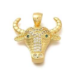 Настоящее золото 18K Стойка металлическая латунная микропрофилированная кубическая циркония подвески, долговечный, без свинца и без кадмия, крупный рогатый скот прелести, реальный 18 k позолоченный, 19.5x20.5x6 мм, отверстие : 5x3 мм