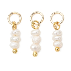 Золотой Подвески-рондели из натурального пресноводного жемчуга, с 304 фурнитурой из нержавеющей стали, старинный белый, золотые, 11~12x3.5~4x3~3.5 мм, Перейти кольцо: 5.1x0.8 мм, внутренний диаметр: 3.3 мм