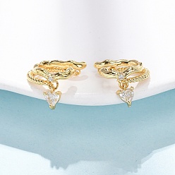 Настоящее золото 18K Серьги-манжеты в форме сердца из латуни с микропаве из прозрачных кубических цирконий, долговечный, стойки покрытие, без свинца и без кадмия, реальный 18 k позолоченный, 15x6.5x14.5 мм