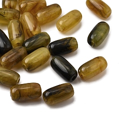 Светло-зеленый Коричневый Непрозрачные акриловые бусины, колонка, оливковый, 14x7 мм, отверстие : 2 мм