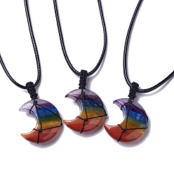 Смешанные камни Регулируемое ожерелье с подвеской в виде луны из натуральных смешанных драгоценных камней, восковой шнур макраме мешочек плетеные украшения из драгоценных камней для женщин, 29.37~29.69 дюйм (74.6~75.4 см)