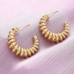 Настоящее золото 18K Латунные спиральные серьги-гвоздики в форме буквы С, без свинца и без кадмия, долговечный, стойки покрытие, реальный 18 k позолоченный, 27x8 мм