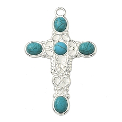 Cross Окрашенные синтетической бирюзы большие кулоны, с 304 установками из нержавеющей стали, серебряный цвет гальваническим, крестик, 72x46x5 мм, отверстие : 4.5 мм