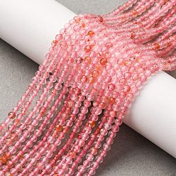 Клубничный Кварц Природного кварца клубники нитей бисера, граненые, круглые, 3 мм, отверстие : 0.6 мм, около 140 шт / нитка, 15.35 дюйм (39 см)