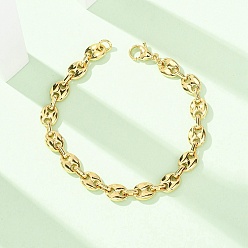 Настоящее золото 18K 304 Браслеты из нержавеющей стали в форме свиного носа для женщин, ионное покрытие (ip), реальный 18 k позолоченный, 9.06 дюйм (23 см)