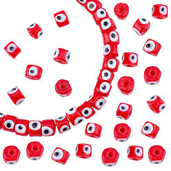 Красный Бусины ручной работы сглаз лэмпворк бусины прядки, колонка, красные, 8.5x6~7 мм, отверстие : 2 мм, около 53~56 шт / нитка, 13.78 дюйм ~ 14.17 дюйм (35 см ~ 36 см)