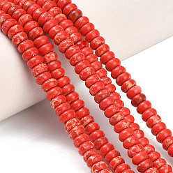 Красный Синтетические имперские нитки из бисера яшмы, рондель, окрашенные, красные, 4x2 мм, отверстие : 0.9 мм, около 160~162 шт / нитка, 14.96~15.16 дюйм (38~38.5 см)