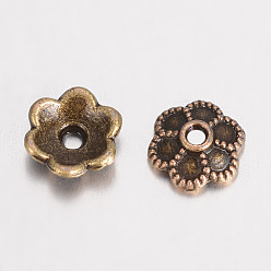 Antique Bronze Alloy Bead Caps Enamel Settings, 6-Petal Flower, Antique Bronze, 6x2mm, Hole: 1mm