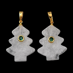 Хрусталь Природного кварца хрустальных подвесок, Подвески в виде рождественской елки из горного хрусталя с фурнитурой из кубического циркония, выполненной из латуни методом микропаве., золотые, 28x20x7.5 мм, отверстие : 7x4 мм