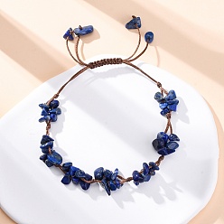 Ляпис-Лазурь Регулируемые браслеты из натурального лазурита с плетеными бусинами для женщин, внутренний диаметр: 1-5/8~3 дюйм (4.15~7.6 см)