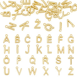 Real 18K Gold Plated 26Pcs 26 Styles Brass Charms, Rack Plating, Long-Lasting Plated, Cadmium Free & Lead Free, Letter A~Z, Real 18K Gold Plated, 9~9.5x2.5~8.5x1.5~2mm, Hole: 1.2mm