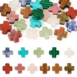 Смешанные камни 22 шт. 11 стили натуральных и синтетических бусин из смешанных драгоценных камней, крестик, 13~13.5x12.5~13x4~5 мм, отверстие : 1 мм, 2 шт / стиль