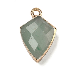 Зеленый Авантюрин Естественный зеленый авантюрин подвески, латунные щиты-талисманы, граненые, золотые, 19.5x12.5x6~6.5 мм, отверстие : 1.8 мм