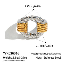 Oro & Acero Inoxidable Color Anillos abiertos de brazalete de acero inoxidable de dos tonos, oval, acero color oro y acero, tamaño de EE. UU. 304 7 (1/4 mm)
