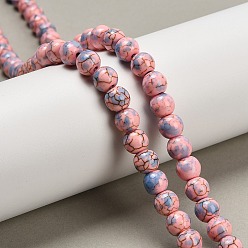 Pink Синтетических нитей бирюзовые бусы, круглые, окрашенные, окрашеные, розовые, 7.5~8 мм, отверстие : 1 мм, около 50 шт / нитка, 13.78'' (35 см)