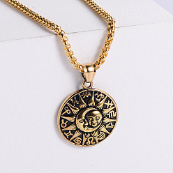 Золотой Винтажное созвездие Луна Солнце 304 подвеска из нержавеющей стали в стиле панк-ожерелье, золотые