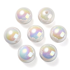 White UV Plating Rainbow Iridescent Acrylic Beads, Round, White, 17.5x17mm, Hole: 2.8mm