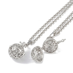 Platinum Brass Pendant Necklaces, Iron Rolo Chains, Round, Platinum, 32.44 inch(824mm)